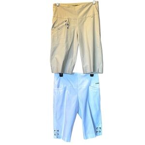 2 Pairs Swing Control Golf Shorts Sz 8 Khaki Tan & White NWOT